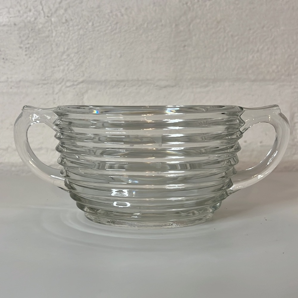 VINTAGE 1938-1943 Anchor Hocking Manhattan Ribbed Open Sugar Bowl O627